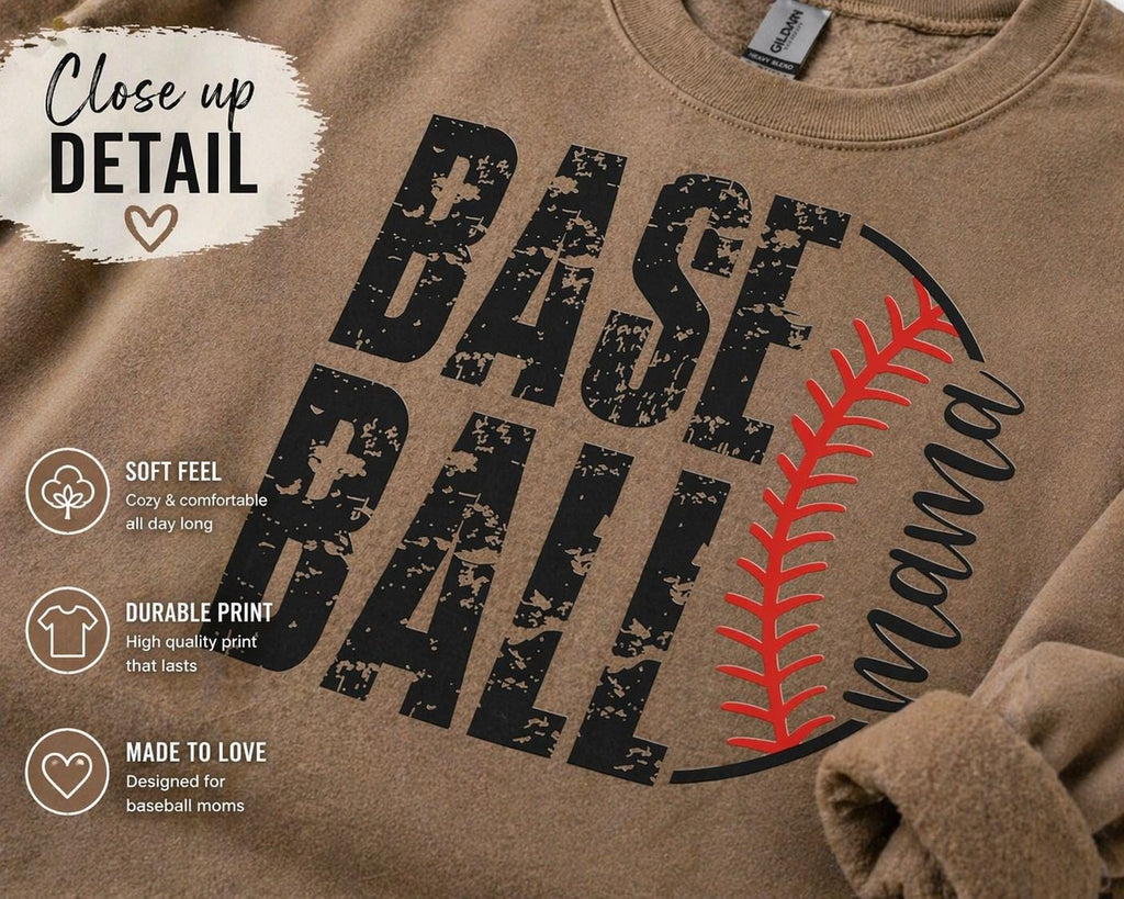 Baseball Mama Distressed Graphic Sweatshirt | Game Day Sports Mom Apparel