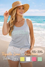 Tequila Lime Sunshine Tank Top | Embroidered Summer Beach Vibes Shirt