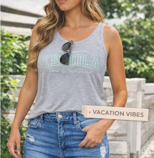 Tequila Lime Sunshine Tank Top | Embroidered Summer Beach Vibes Shirt