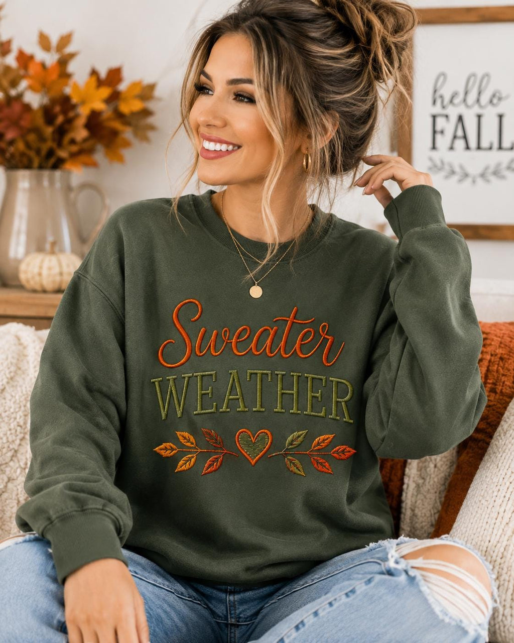 Embroidered Sweatshirt for Pumpkin Patch & Football Weekends