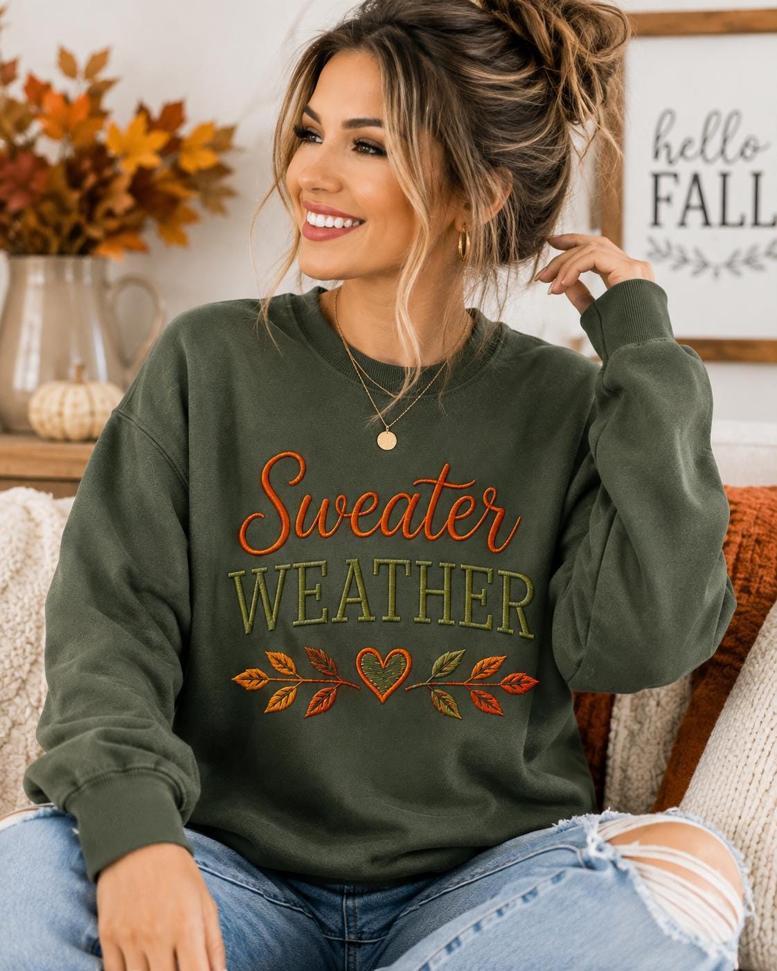 Embroidered Sweatshirt for Pumpkin Patch & Football Weekends