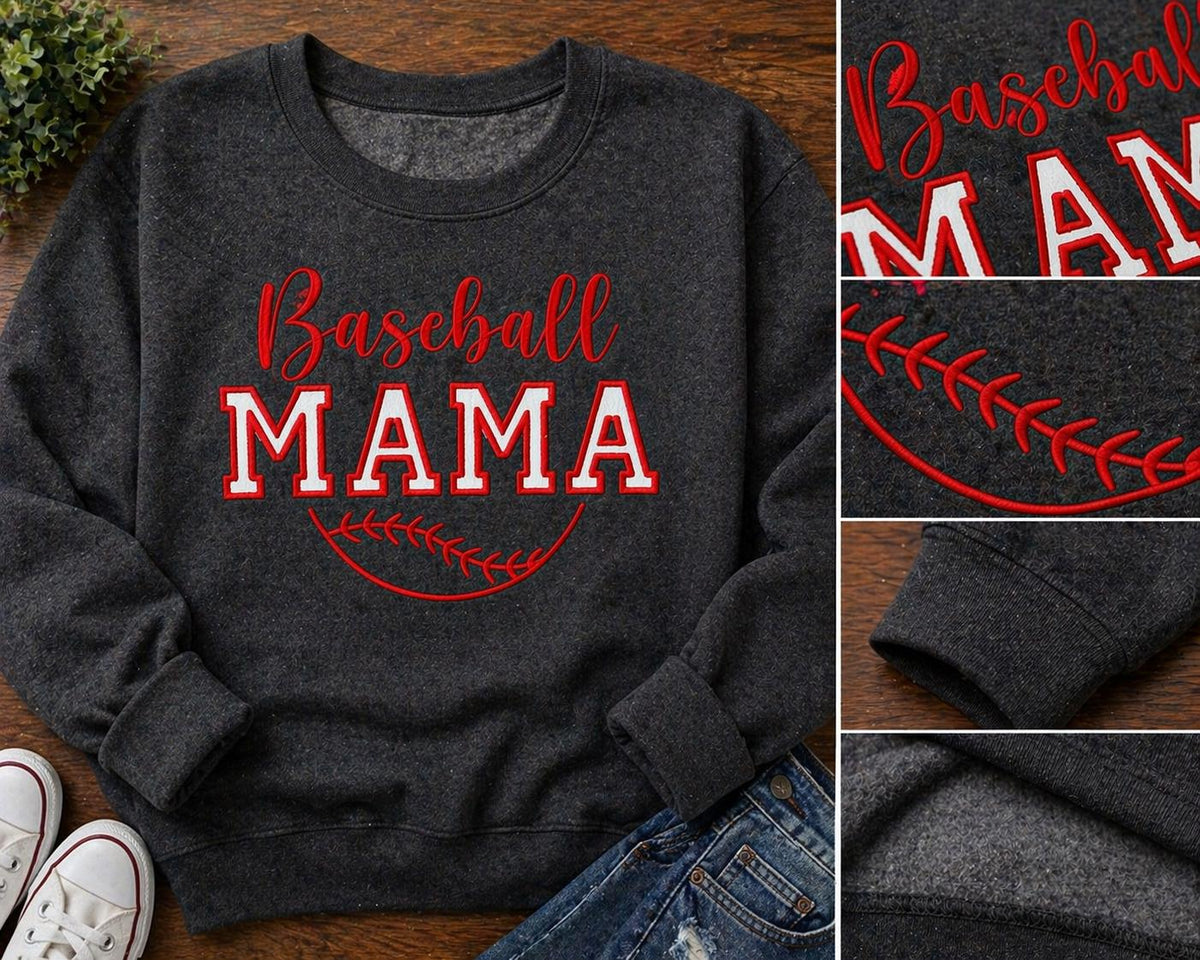 Baseball Mama Embroidered Sweatshirt | Custom Team Colors Game Day Apparel