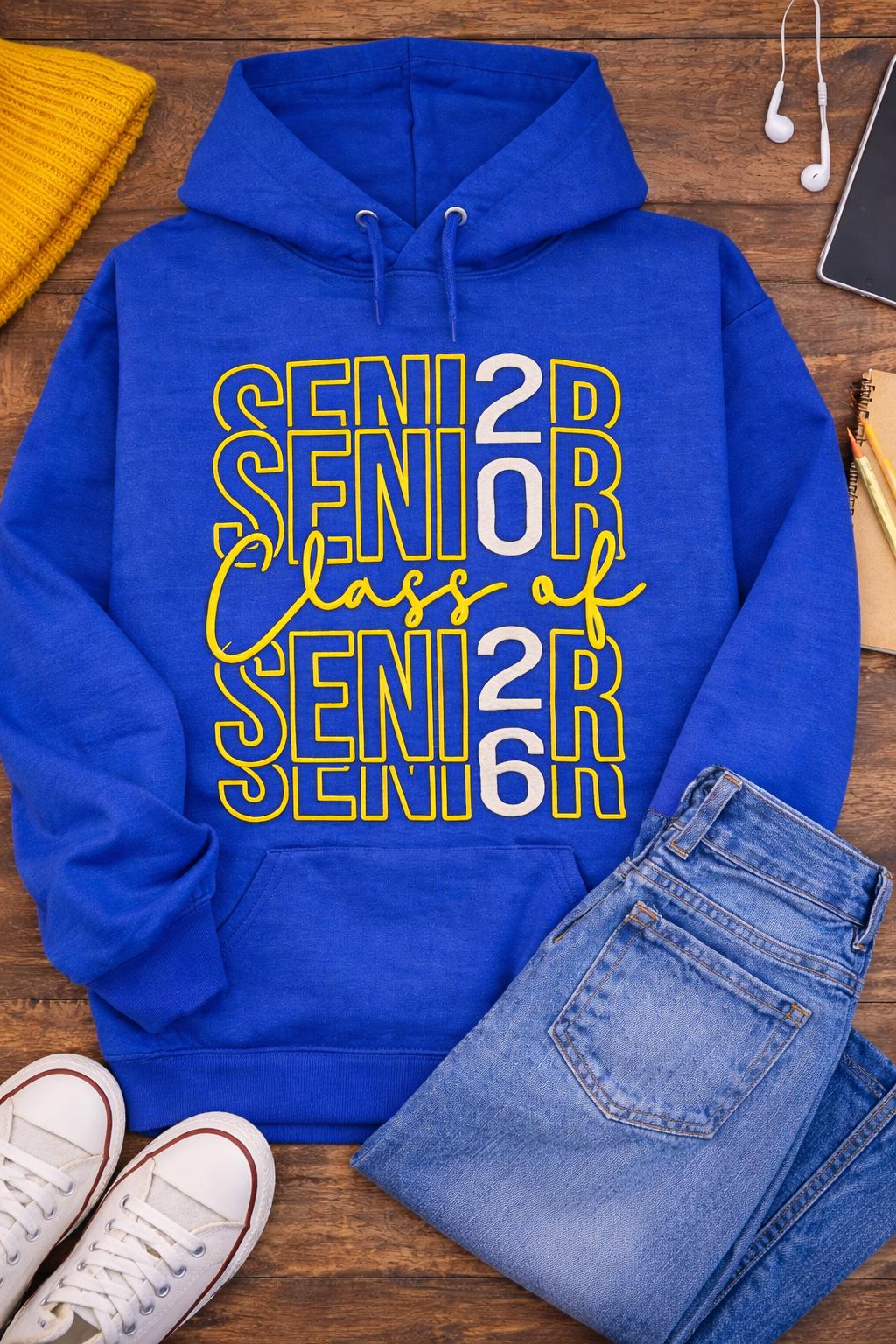 Senior Class of 2026 Embroidered Hoodie | Custom School Colors Graduation Tee