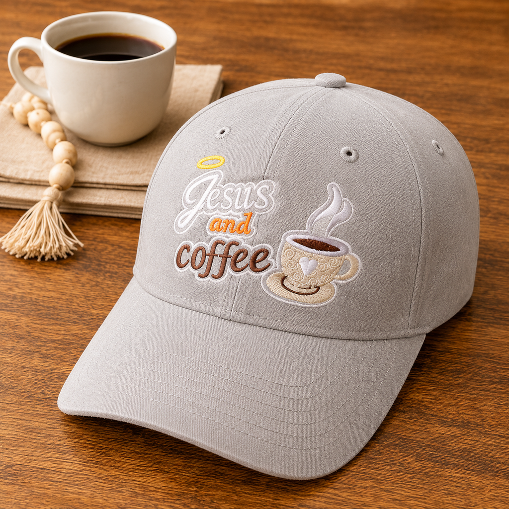 Jesus and Coffee Embroidered Baseball Cap, Faith Coffee Lover Hat