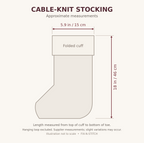 Cable-knit stocking supplier measurements: approximately 18 inches (46 cm) long and 5.9 inches (15 cm) across the cuff
