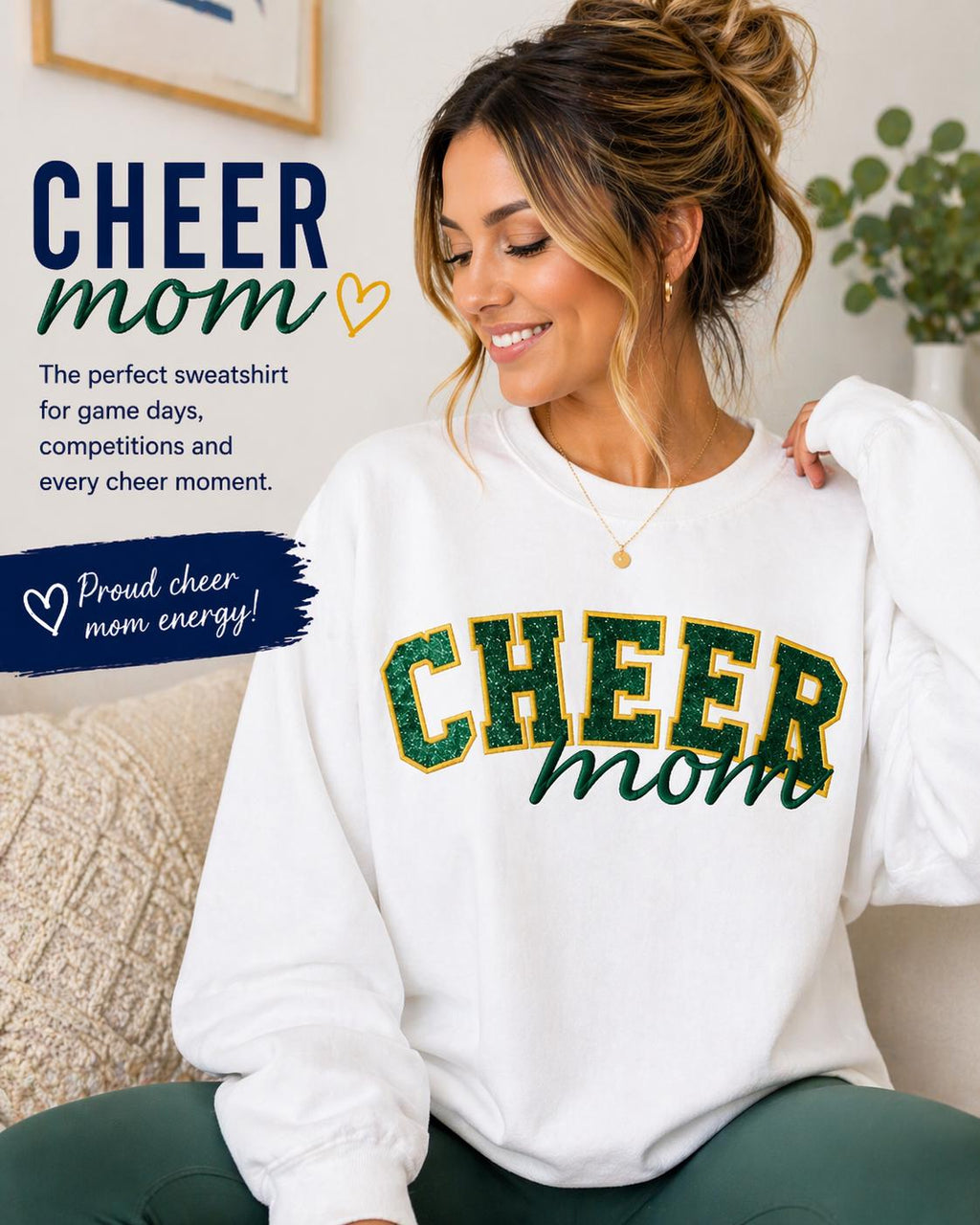 Cheer Mom Glitter Appliqué Sweatshirt | School Spirit Apparel