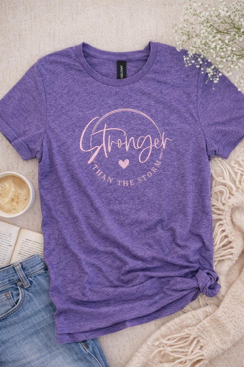 Embroidered Stronger Than Storm Tee | Inspirational Mental Health Awareness Shirt