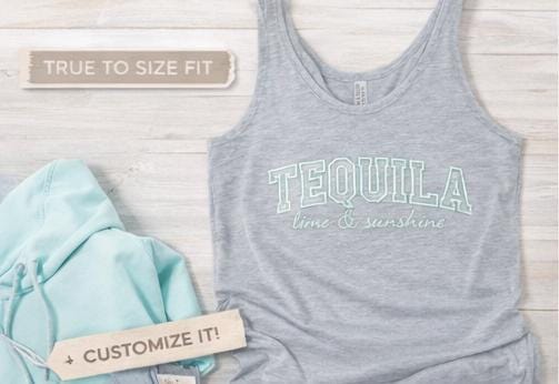 Tequila Lime Sunshine Tank Top | Embroidered Summer Beach Vibes Shirt