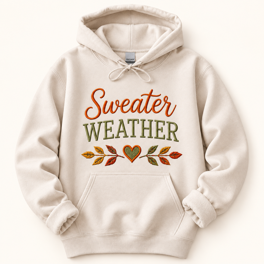 Embroidered Sweatshirt for Pumpkin Patch & Football Weekends — styled product mockup on cream background