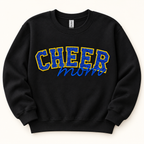 Cheer Mom Glitter Appliqué Sweatshirt | School Spirit Apparel — styled product mockup on cream background