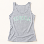 Tequila Lime Sunshine Tank Top | Embroidered Summer Beach Vibes Shirt — styled product mockup on cream background