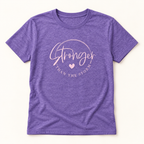 Embroidered Stronger Than Storm Tee | Inspirational Mental Health Awareness Shirt — styled product mockup on cream background