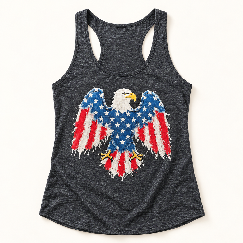 Distressed American Flag Eagle Shirt | Patriotic 4th of July Graphic Tee — styled product mockup on cream background