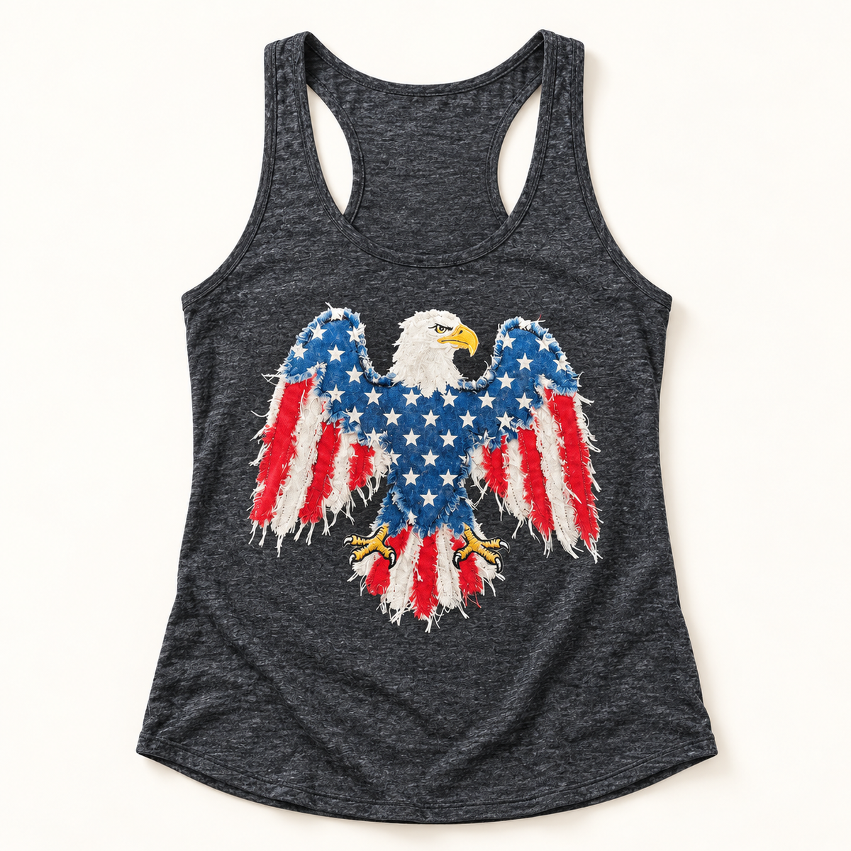 Distressed American Flag Eagle Shirt | Patriotic 4th of July Graphic Tee — styled product mockup on cream background