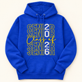 Senior Class of 2026 Embroidered Hoodie | Custom School Colors Graduation Tee — styled product mockup on cream background