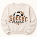 Soccer Mama Bow Embroidered Crewneck or Hoodie — styled product mockup on cream background