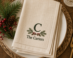 Personalized Embroidered Christmas Napkin Set – Family Monogram – example personalized embroidery