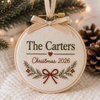 Personalized Embroidered Christmas Ornament – Family Name & Year – example personalized embroidery