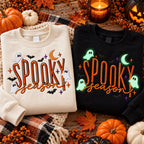 Spooky Season crewneck sweatshirt mockups in sand and black