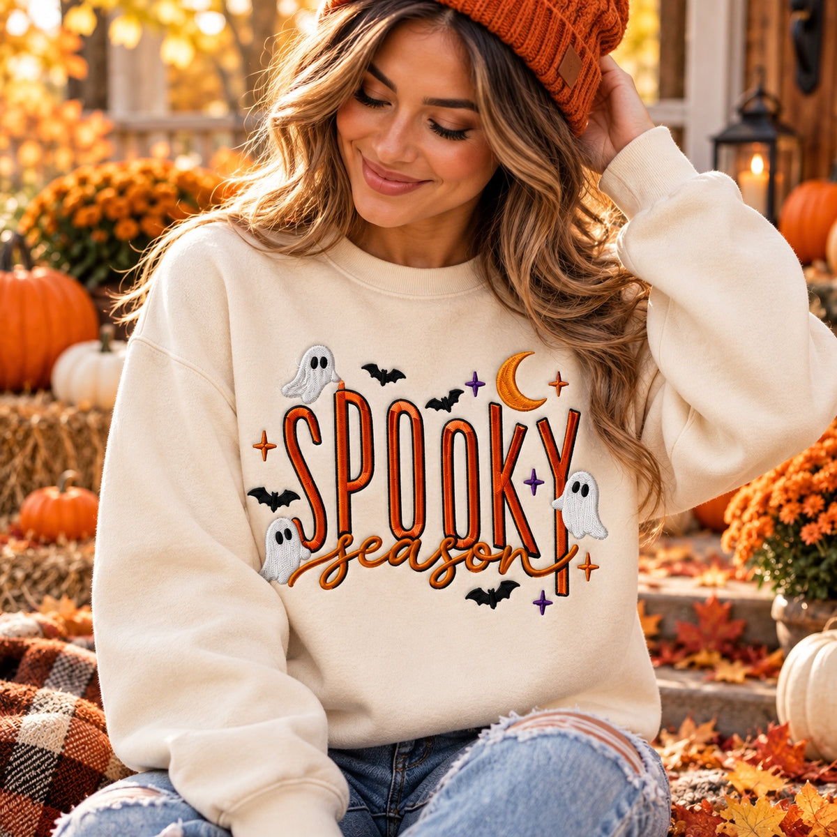 Spooky Season sand crewneck lifestyle mockup