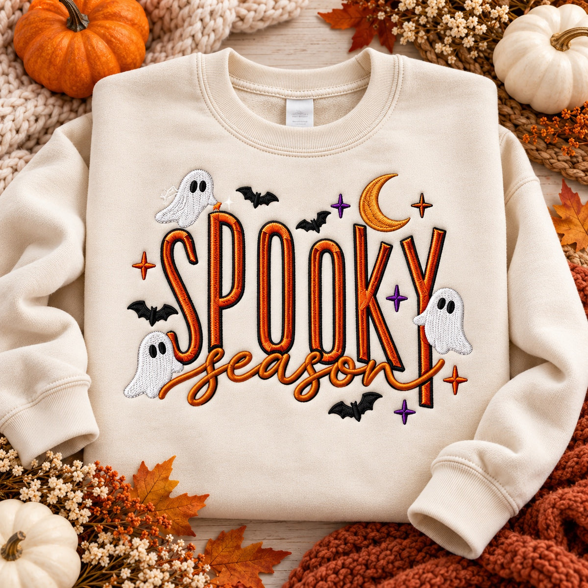 Spooky Season sand crewneck flat lay mockup