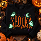 Spooky Season black crewneck flat lay mockup