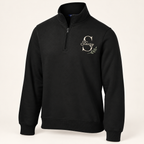 Sport-Tek ST253 in Black — illustrative embroidered S and Stacey monogram with botanical accent