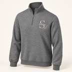 Sport-Tek ST253 in Vintage Heather — illustrative embroidered S and Stacey monogram with botanical accent