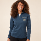 navy Melange AllPro 4HM70L women's teacher quarter zip — model mockup with personalized left-chest embroidery